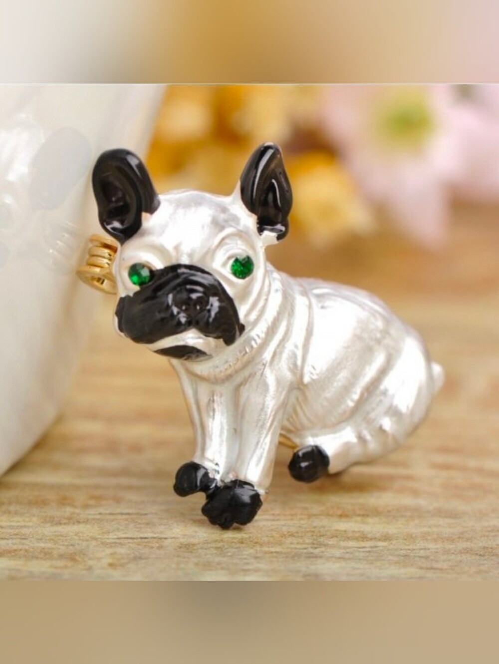 Adorable Gold Crystal Pug Necklace And Brooch